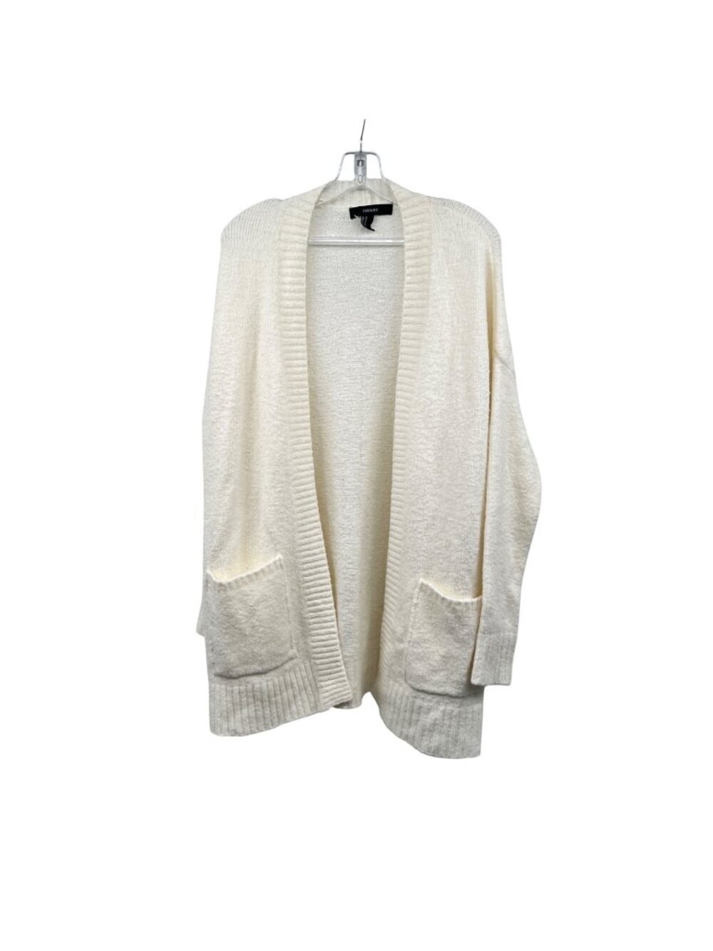 Forever 21 Womens Knit Cardigan Open Front Ivory Pockets Size Medium